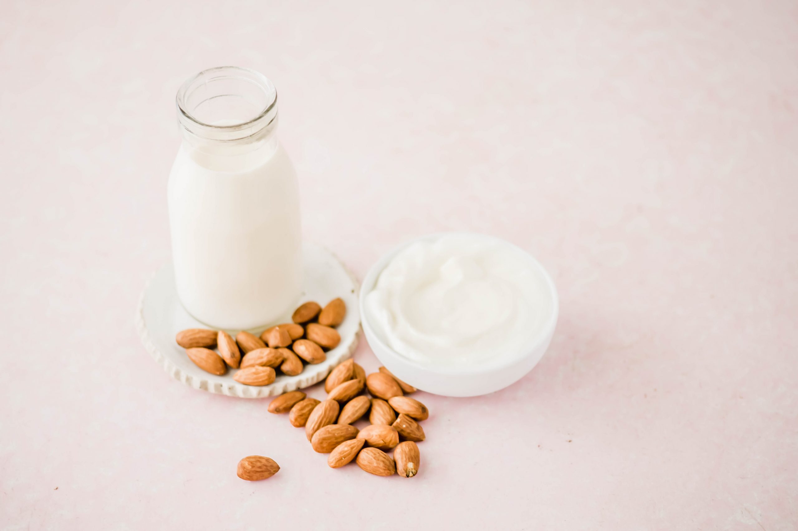 Sources of calcium: Milk, Yoghurt and Almonds